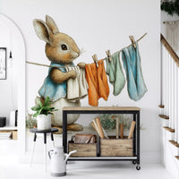 Woodland Bunny Laundry Day Wall Mural