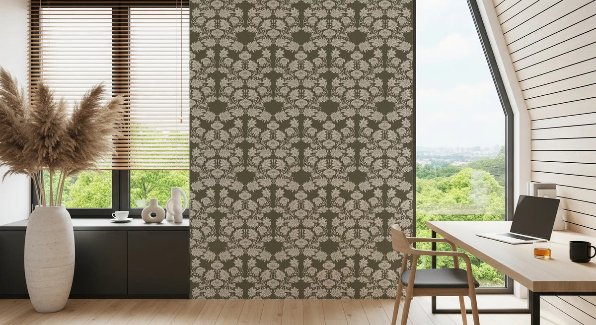 Muted Sage Traditional Floral Pattern Wallpaper⁠
