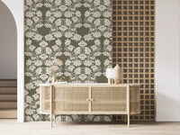 Muted Sage Traditional Floral Pattern Wallpaper⁠