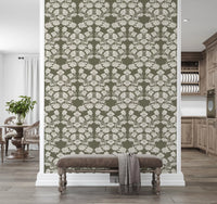 Muted Sage Traditional Floral Pattern Wallpaper⁠