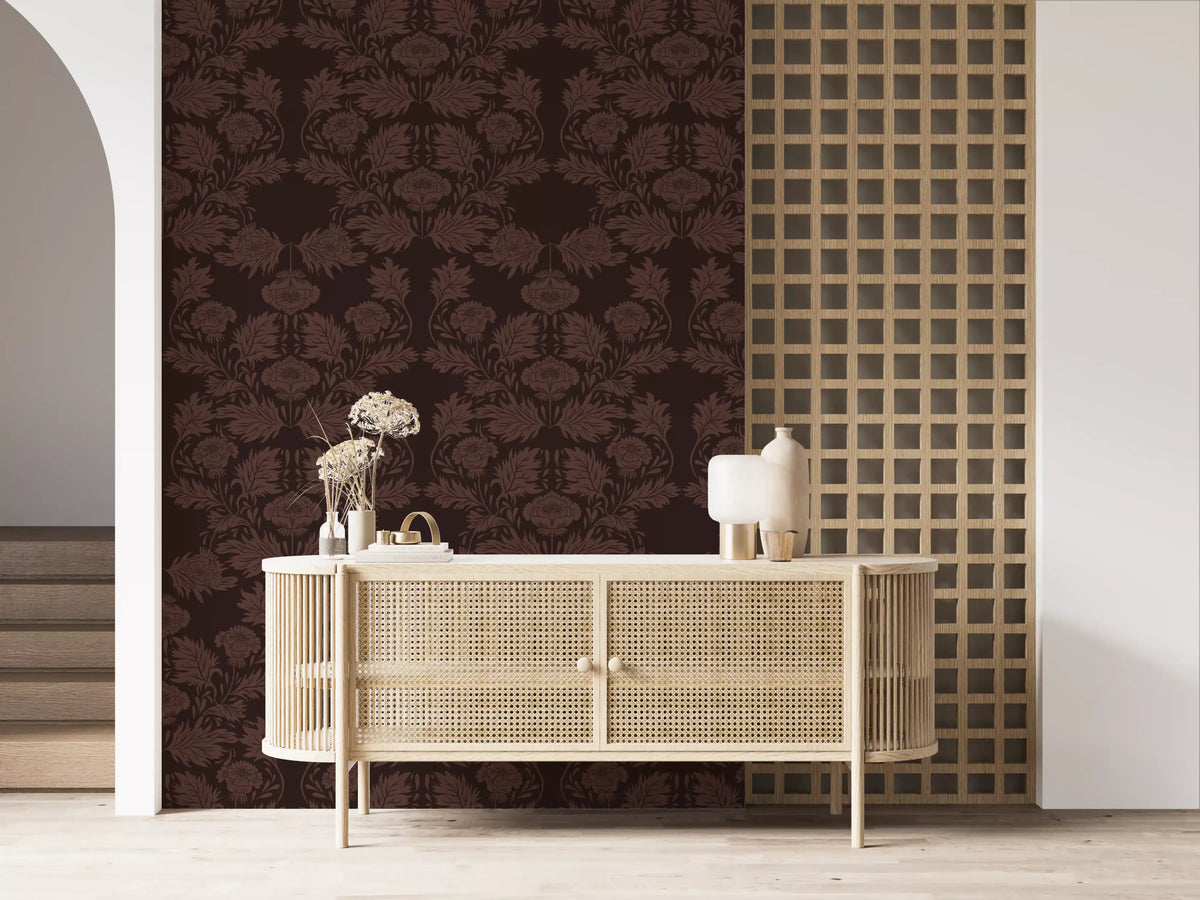 Deep Earthy Floral Motif Wallpaper⁠