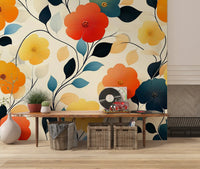 Vibrant Autumn Bloom Floral Art Wall Mural