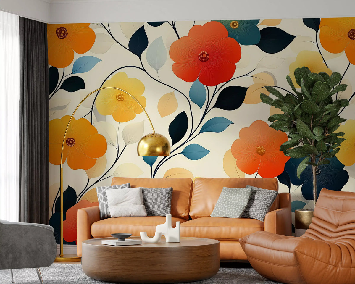 Vibrant Autumn Bloom Floral Art Wall Mural