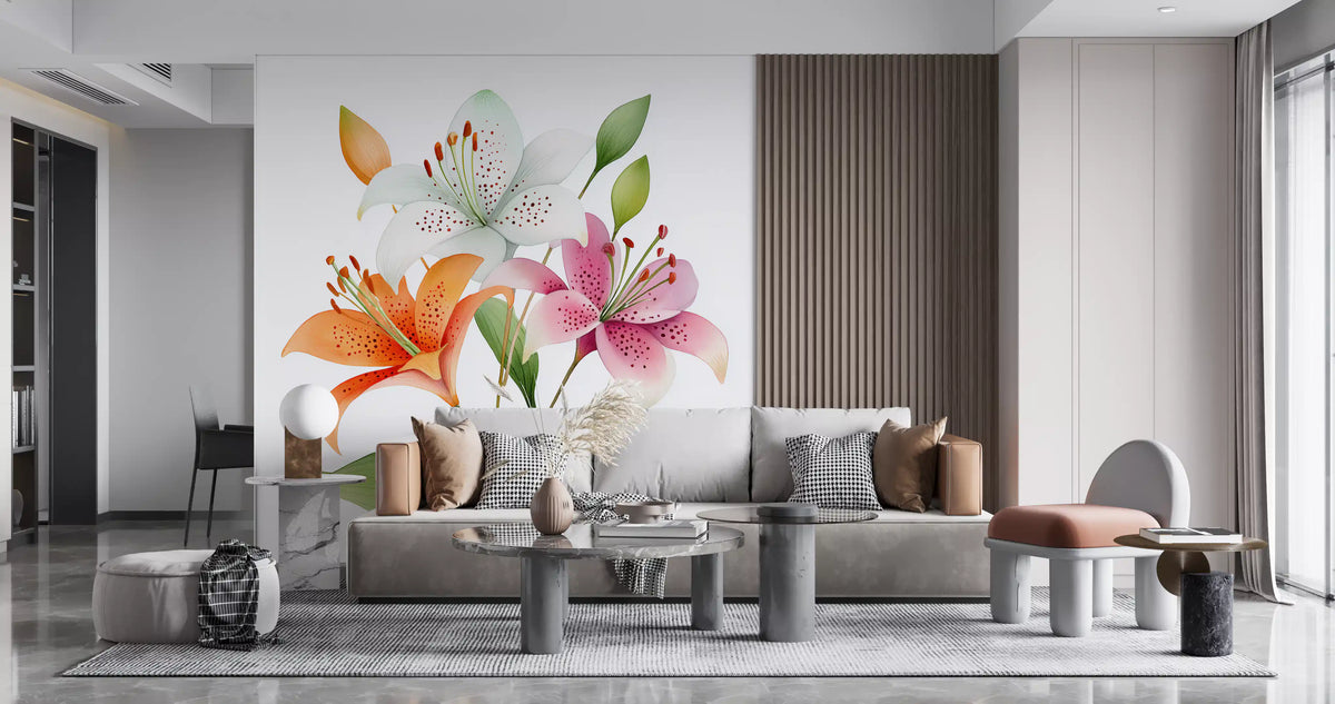 Watercolor Botanical Lily Trio Wall Mural