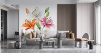 Watercolor Botanical Lily Trio Wall Mural