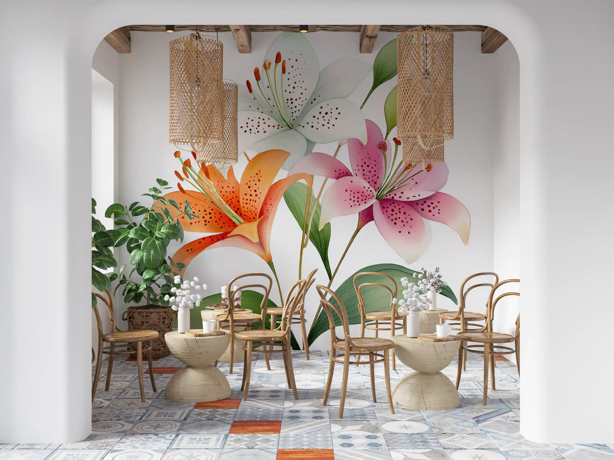 Watercolor Botanical Lily Trio Wall Mural