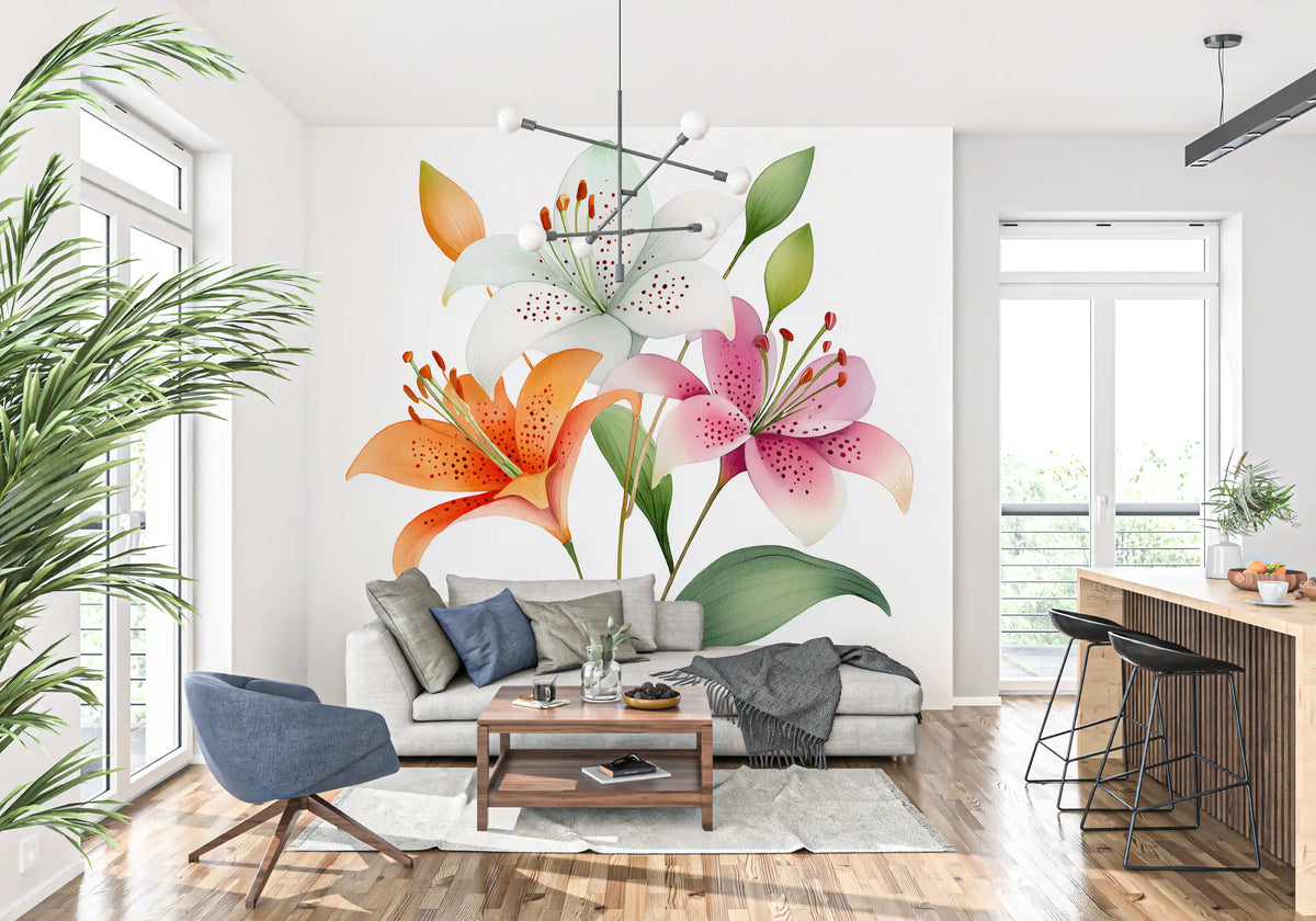 Watercolor Botanical Lily Trio Wall Mural