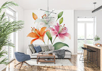 Watercolor Botanical Lily Trio Wall Mural