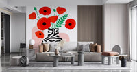 Abstract Poppies in Zebra Print Vase Wall Mural