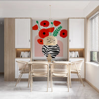 Abstract Poppies in Zebra Print Vase Wall Mural