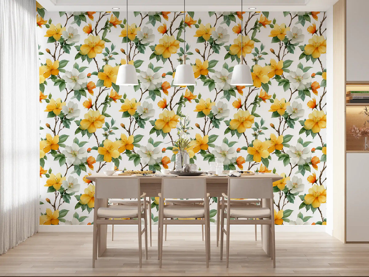 Sun-Kissed Golden Blossom Branches Wallpaper⁠