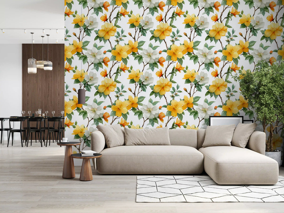Sun-Kissed Golden Blossom Branches Wallpaper⁠