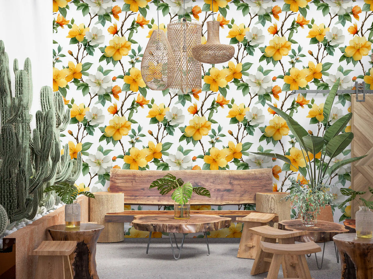Sun-Kissed Golden Blossom Branches Wallpaper⁠