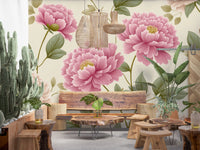 Vintage Blush Peony Garden Mural Wall Mural