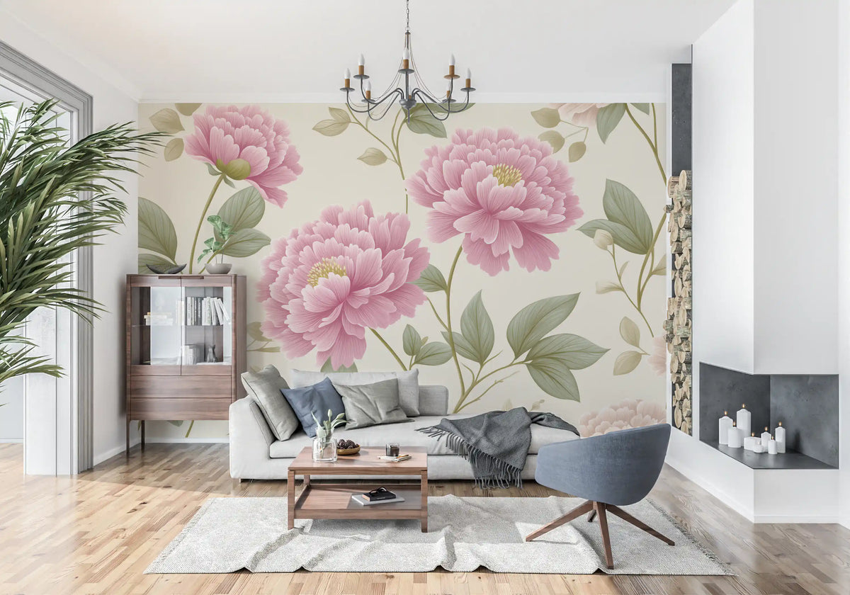 Vintage Blush Peony Garden Mural Wall Mural
