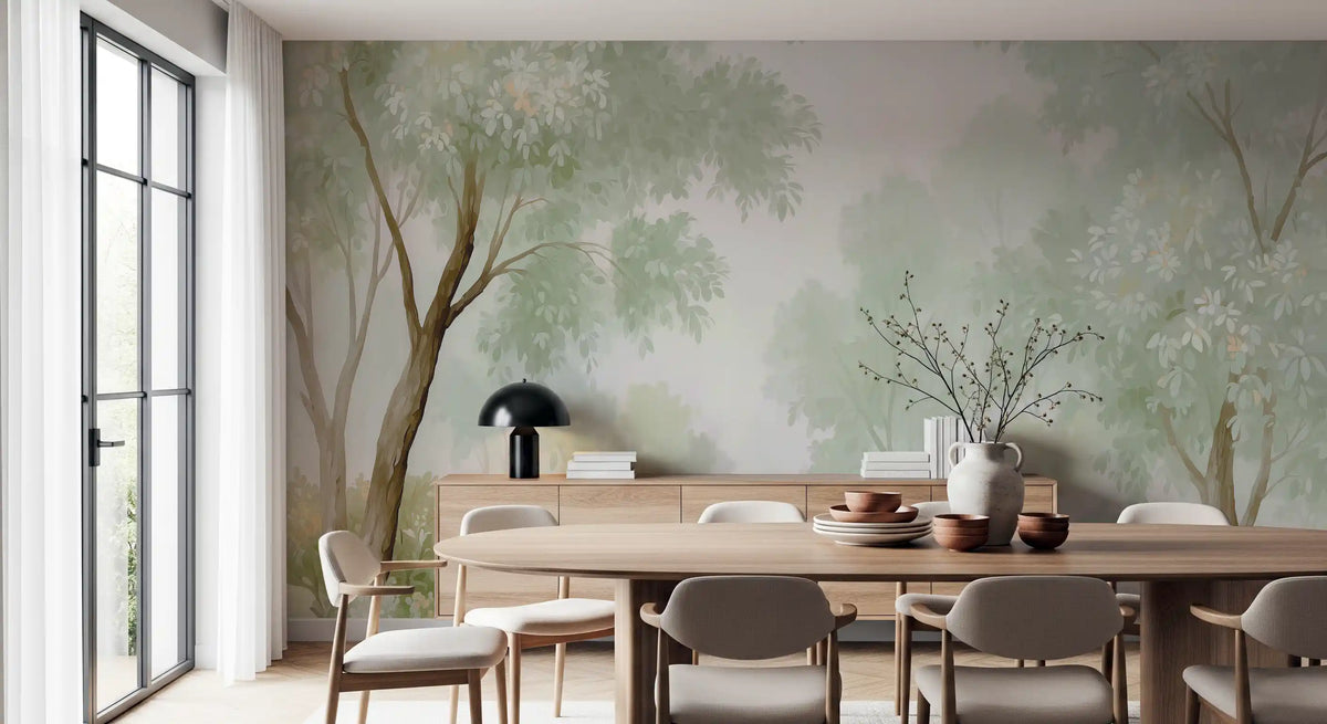 Misty Morning Riverside Forest Wall Mural