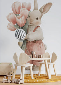 Little Bunny With Tulip Bouquet Wall Mural