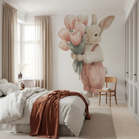 Little Bunny With Tulip Bouquet Wall Mural
