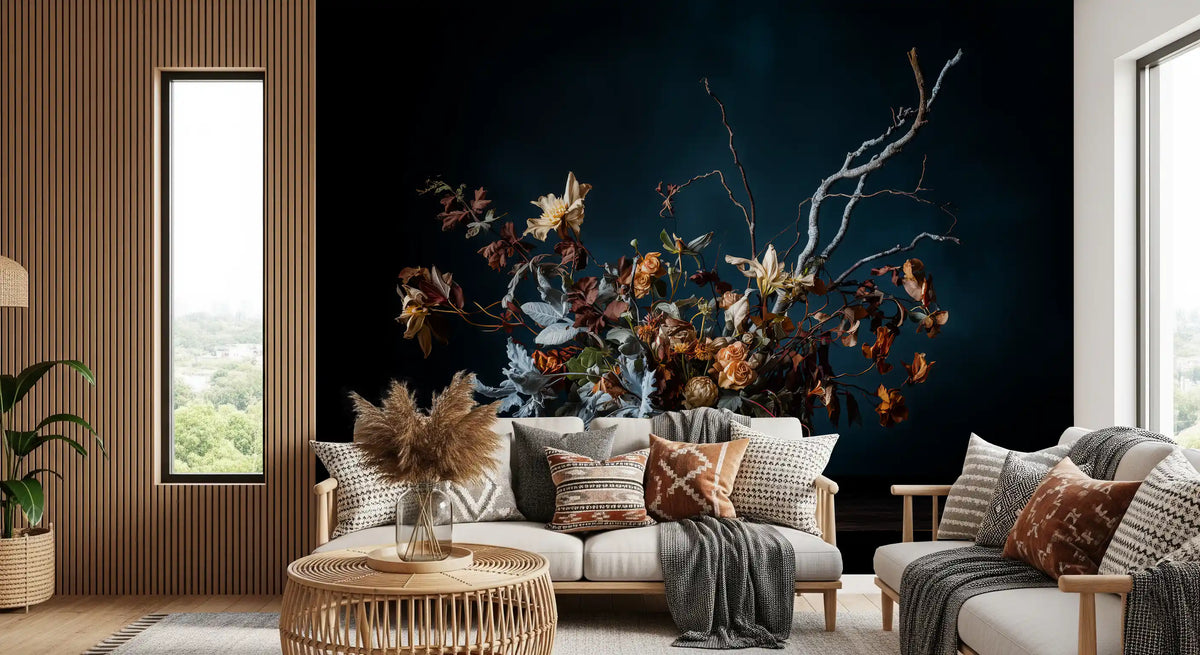 Rustic Autumnal Floral Composition Wall Mural