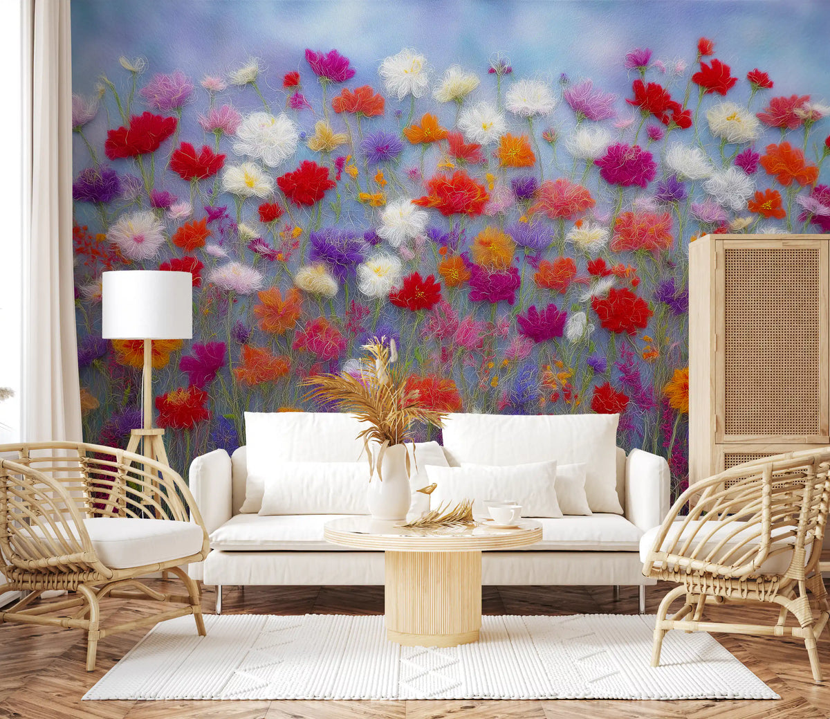Wool Flowers Meadow Surface Wall Mural