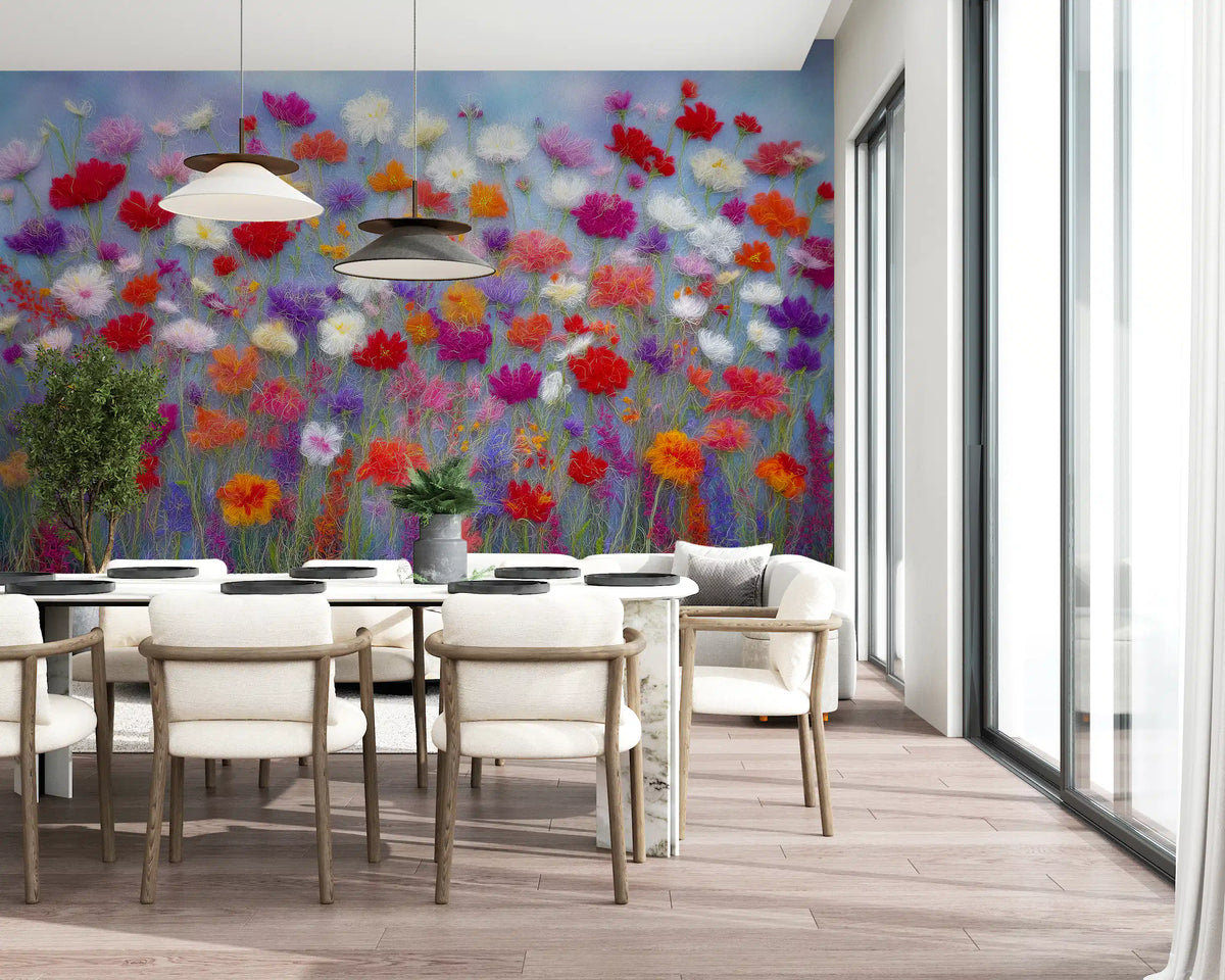 Wool Flowers Meadow Surface Wall Mural