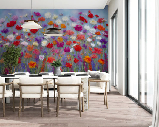 Wool Flowers Meadow Surface Wall Mural