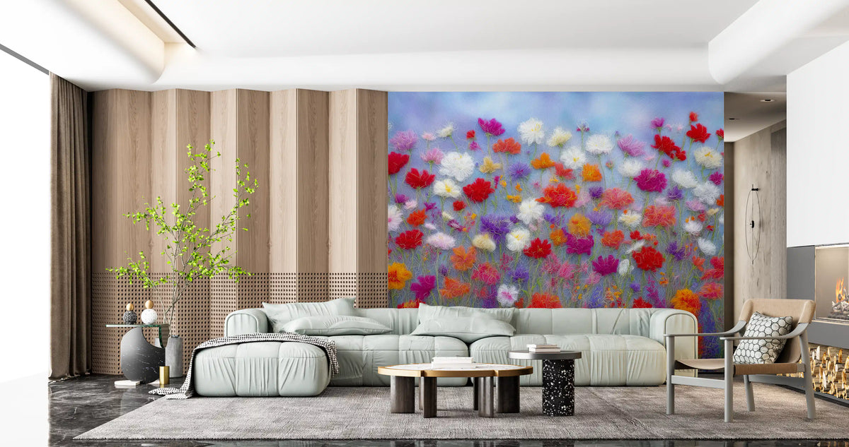 Wool Flowers Meadow Surface Wall Mural