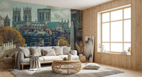 Gothic Cathedral and City Streetscape Wall Mural