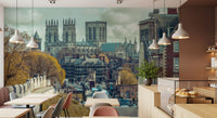 Gothic Cathedral and City Streetscape Wall Mural