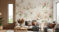 Soft Watercolor Magnolia Branches Wall Mural
