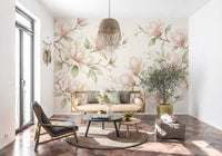 Soft Watercolor Magnolia Branches Wall Mural