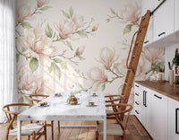 Soft Watercolor Magnolia Branches Wall Mural