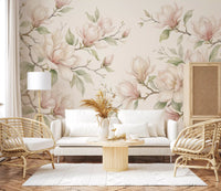 Soft Watercolor Magnolia Branches Wall Mural