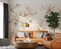 Soft Watercolor Magnolia Branches Wall Mural