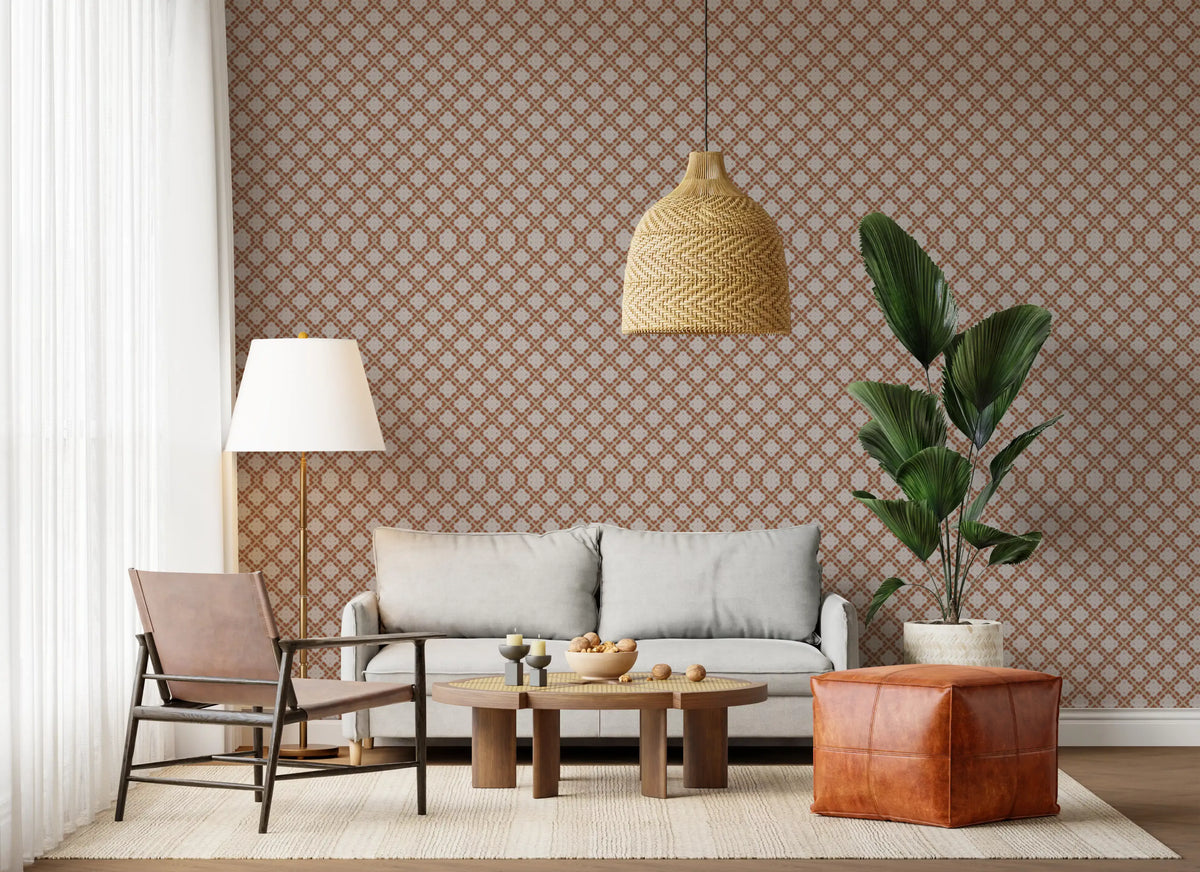 Minimalist Terracotta Geometric Grid Wallpaper⁠