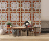 Aged Plaster and Brick Geometric Grid Wallpaper⁠
