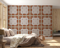 Aged Plaster and Brick Geometric Grid Wallpaper⁠