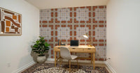 Aged Plaster and Brick Geometric Grid Wallpaper⁠