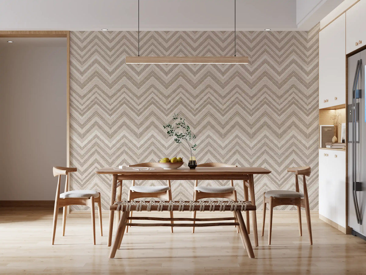Minimalist Neutral Zigzag Herringbone Wall Mural
