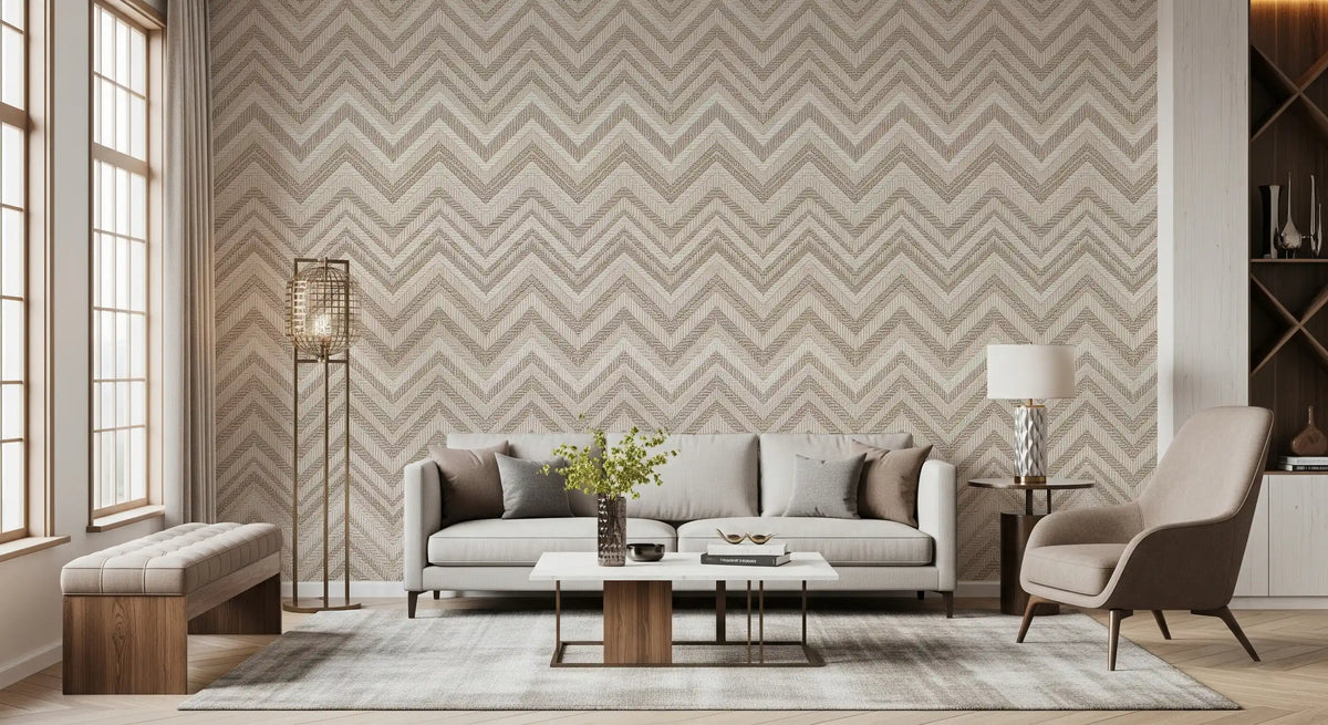 Minimalist Neutral Zigzag Herringbone Wall Mural