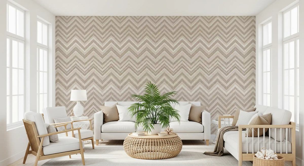 Minimalist Neutral Zigzag Herringbone Wall Mural