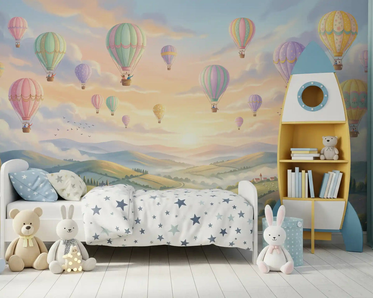 Pastel Skies and Floating Balloons Wall Mural