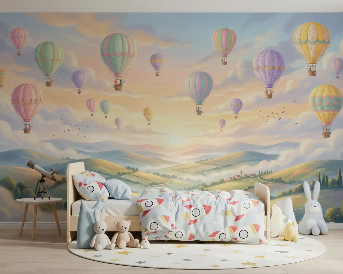 Pastel Skies and Floating Balloons Wall Mural