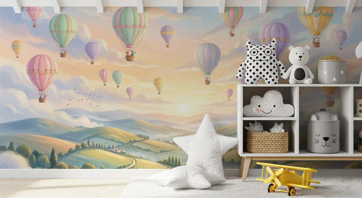 Pastel Skies and Floating Balloons Wall Mural