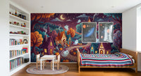 Whimsical Ghostly Village Night Wall Mural