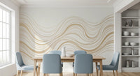 Cream and Beige Fluid Wave Lines Wall Mural