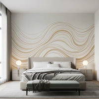 Cream and Beige Fluid Wave Lines Wall Mural