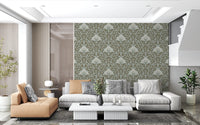 Minimalist Sage Leaf and Berry Pattern Wallpaper⁠