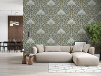 Minimalist Sage Leaf and Berry Pattern Wallpaper⁠