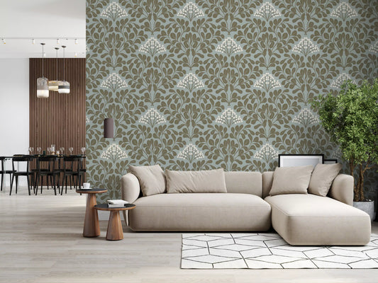 Minimalist Sage Leaf and Berry Pattern Wallpaper⁠
